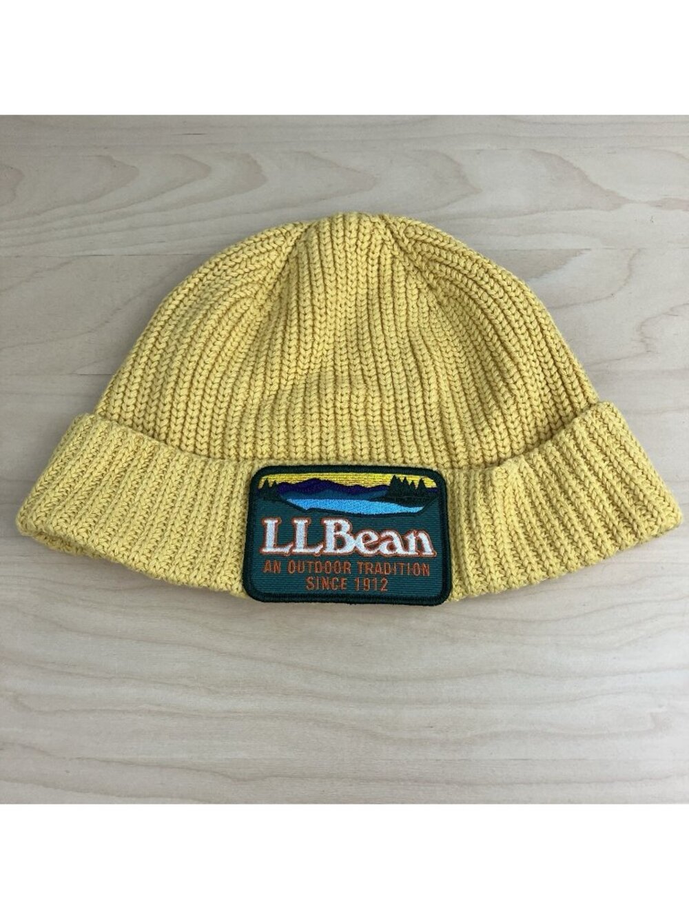 L.L. Bean x Todd Snyder Winter Beanie Watch Cap Hat Yellow Patch Organic Cotton